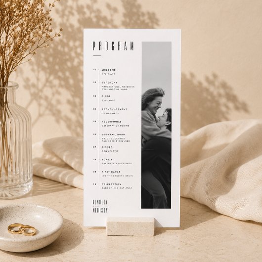 Moderne Minimalistische Schwarz-Weiß-Foto-Hochzeit Programm