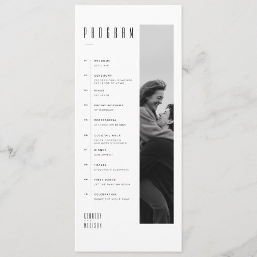 Moderne Minimalistische Schwarz-Weiß-Foto-Hochzeit Programm (Vorderseite)