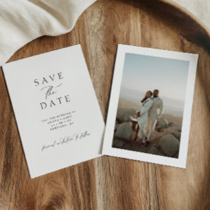Moderne minimalistische Schwarz-Weiß-Foto-Hochzeit Save The Date