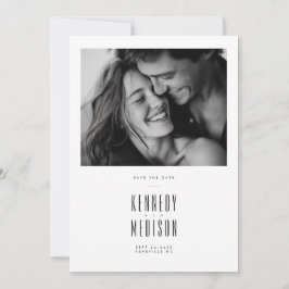 Moderne Minimalistische Schwarz-Weiß-Foto-Hochzeit Save The Date