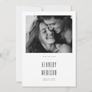 Moderne Minimalistische Schwarz-Weiß-Foto-Hochzeit Save The Date