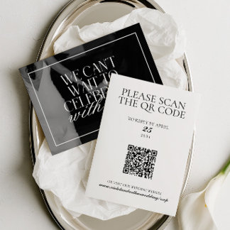Moderne minimalistische Schwarz-Weiß-Foto-QR-Code- RSVP Karte