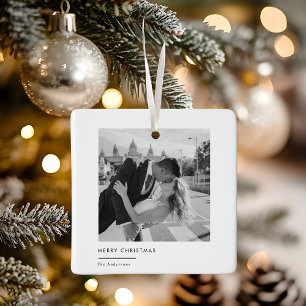 Moderne Minimalistische Schwarz-Weiß-Foto Weihnach Keramikornament