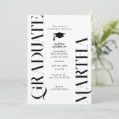 Moderne Minimalistische Schwarz-Weiß-Graduation Einladung (Stehend Vorderseite)