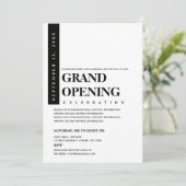 Moderne Minimalistische Schwarz/Weiß Grand Opening Einladung (Stehend Vorderseite)