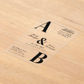 Moderne Minimalistische Schwarz-Weiß-Hochzeit Acryleinladungen (Ablage )