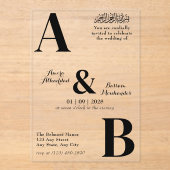 Moderne Minimalistische Schwarz-Weiß-Hochzeit Acryleinladungen (Vorderseite)