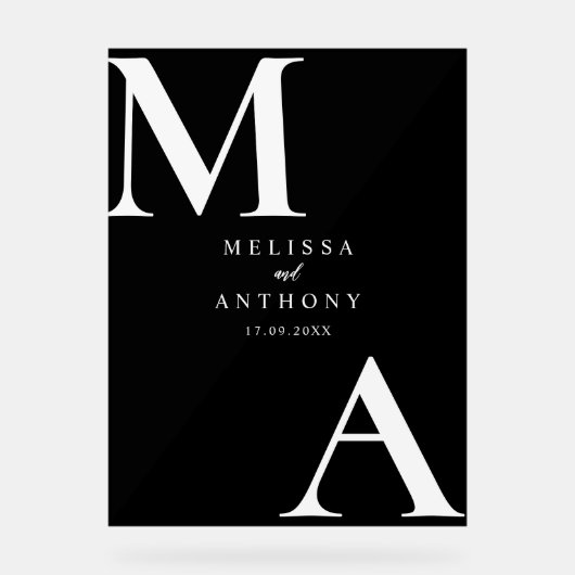 Moderne Minimalistische Schwarz-Weiß-Hochzeit Acrylschild (Vorderseite)
