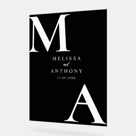 Moderne Minimalistische Schwarz-Weiß-Hochzeit Acrylschild (Winkel)