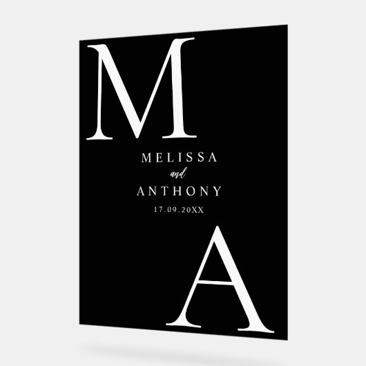 Moderne Minimalistische Schwarz-Weiß-Hochzeit Acrylschild (Winkel)