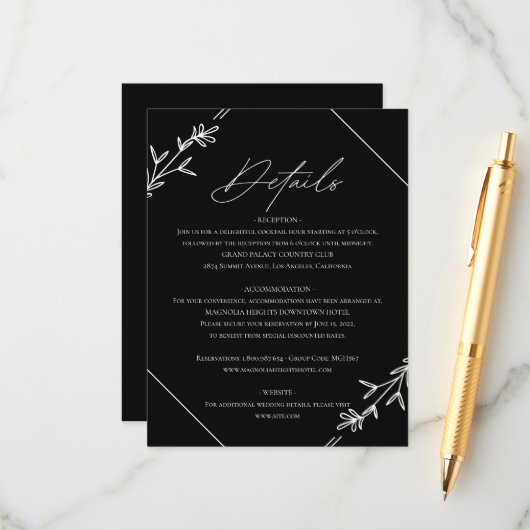 Moderne Minimalistische Schwarz-Weiß-Hochzeit Begleitkarte (Vorderseite/Rückseite Beispiel)