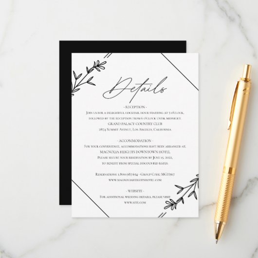 Moderne Minimalistische Schwarz-Weiß-Hochzeit Begleitkarte (Vorderseite/Rückseite Beispiel)