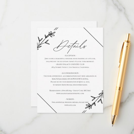 Moderne Minimalistische Schwarz-Weiß-Hochzeit Begleitkarte (Vorderseite/Rückseite Beispiel)