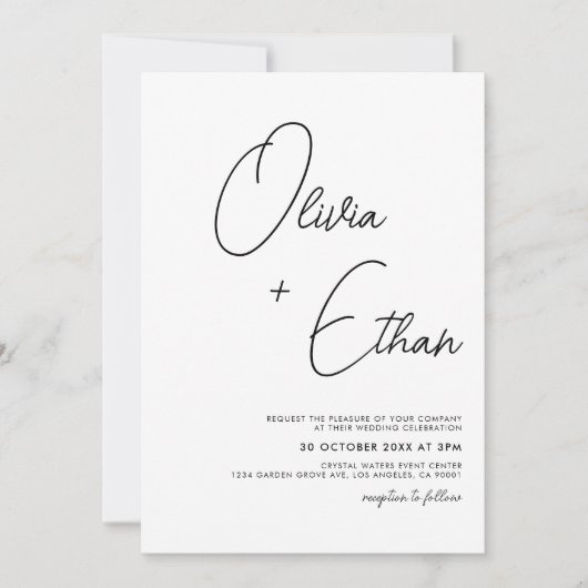 Moderne Minimalistische Schwarz-Weiß-Hochzeit Einladung (Vorderseite)