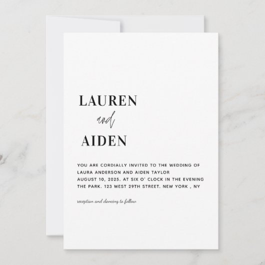 Moderne Minimalistische Schwarz-Weiß-Hochzeit Einladung (Vorderseite)