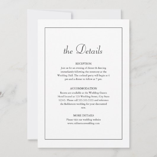 Moderne Minimalistische Schwarz-Weiß-Hochzeit Einladung (Rückseite)