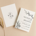 Moderne Minimalistische Schwarz-Weiß-Hochzeit Einladung<br><div class="desc">Moderne Minimalistische Schwarz-Weiß-Hochzeitseinladung. Monogramm hinten.</div>