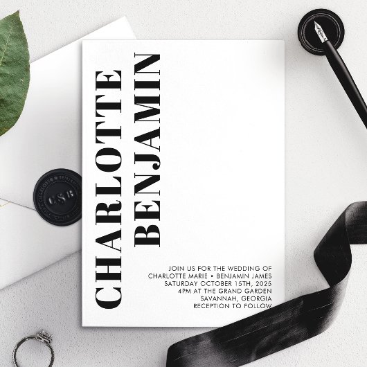 Moderne Minimalistische Schwarz-Weiß-Hochzeit Einladung