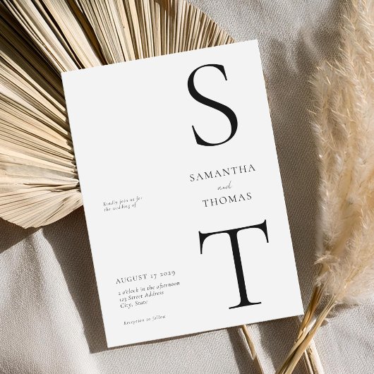 Moderne Minimalistische Schwarz-Weiß-Hochzeit Einladung