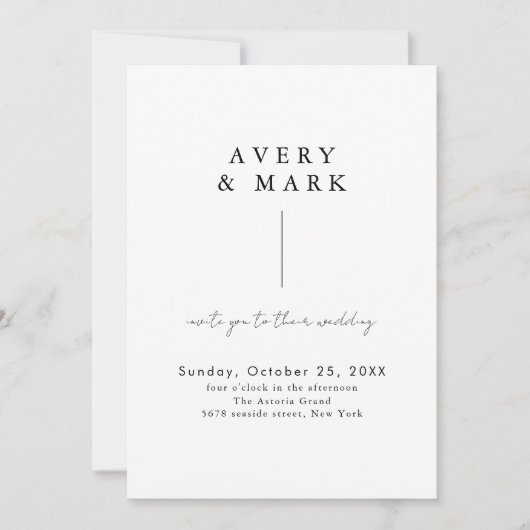 Moderne Minimalistische Schwarz-Weiß-Hochzeit Einladung (Vorderseite)