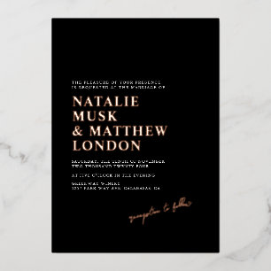 Moderne Minimalistische Schwarz-Weiß-Hochzeit Folieneinladung