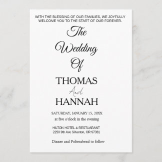 Moderne Minimalistische Schwarz-Weiß-Hochzeit Klas Einladung