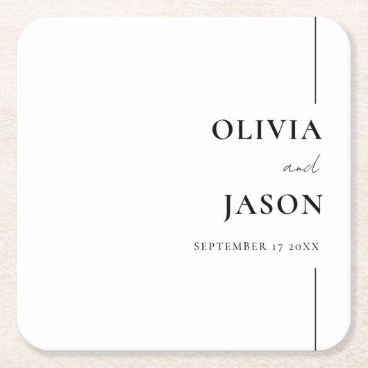Moderne Minimalistische Schwarz-Weiß-Hochzeit Rechteckiger Pappuntersetzer (Vorderseite)