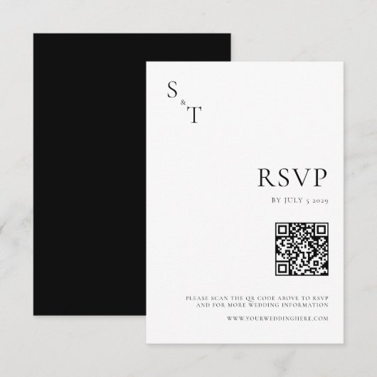 Moderne Minimalistische Schwarz-Weiß-Hochzeit RSVP Karte (Vorne/Hinten)