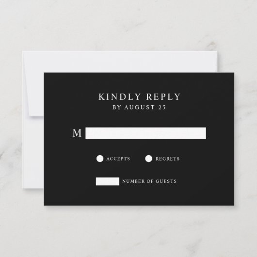 Moderne Minimalistische Schwarz-Weiß-Hochzeit RSVP Karte (Vorderseite)