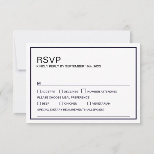 Moderne Minimalistische Schwarz-Weiß-Hochzeit RSVP Karte (Vorderseite)
