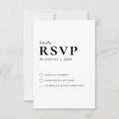 Moderne Minimalistische Schwarz-Weiß-Hochzeit RSVP Karte (Vorderseite)