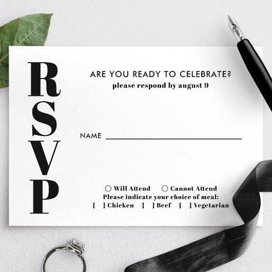 Moderne Minimalistische Schwarz-Weiß-Hochzeit RSVP Karte
