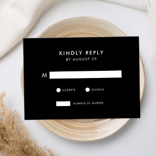 Moderne Minimalistische Schwarz-Weiß-Hochzeit RSVP Karte