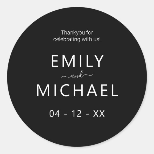 Moderne Minimalistische Schwarz-Weiß-Hochzeit Runder Aufkleber (Vorderseite)