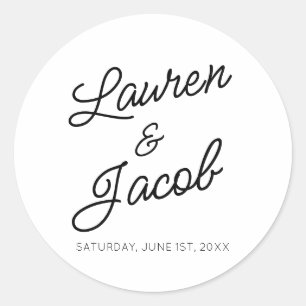 Moderne Minimalistische Schwarz-Weiß-Hochzeit Runder Aufkleber