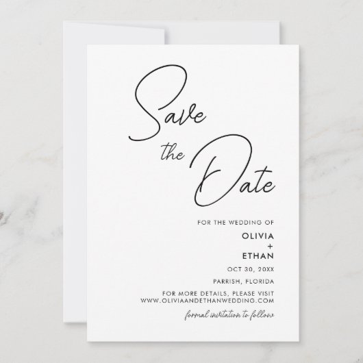 Moderne Minimalistische Schwarz-Weiß-Hochzeit Save The Date (Vorderseite)