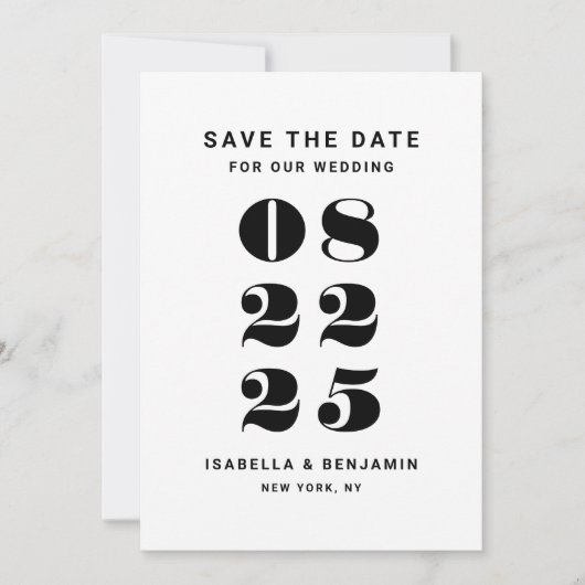 Moderne Minimalistische Schwarz-Weiß-Hochzeit Save The Date (Vorderseite)