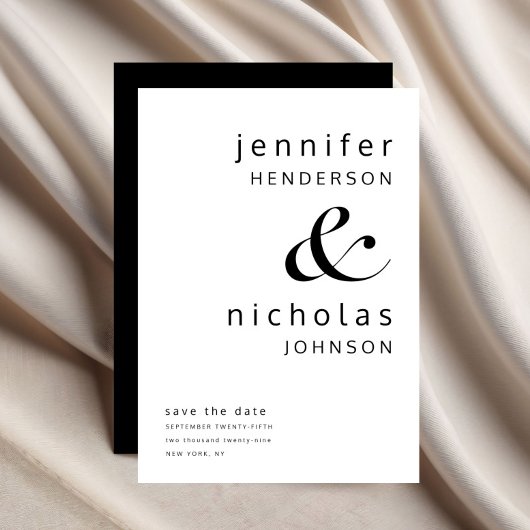 Moderne Minimalistische Schwarz-Weiß-Hochzeit Save The Date