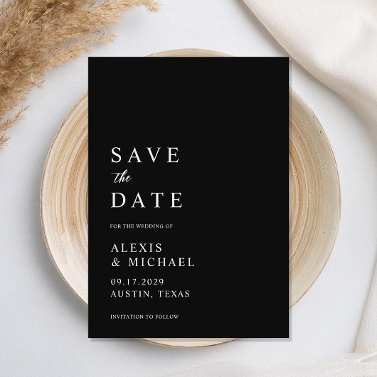 Moderne Minimalistische Schwarz-Weiß-Hochzeit Save The Date