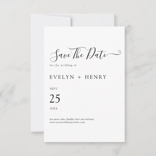 Moderne Minimalistische Schwarz-Weiß-Hochzeit Save The Date (Vorderseite)