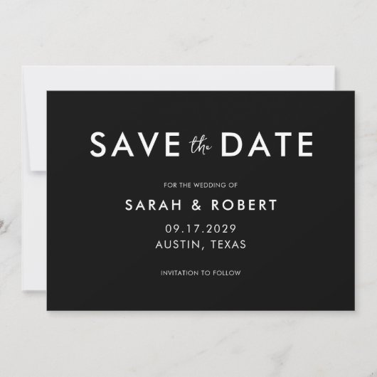 Moderne Minimalistische Schwarz-Weiß-Hochzeit Save The Date (Vorderseite)