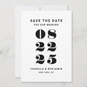 Moderne Minimalistische Schwarz-Weiß-Hochzeit Save The Date (Vorderseite)