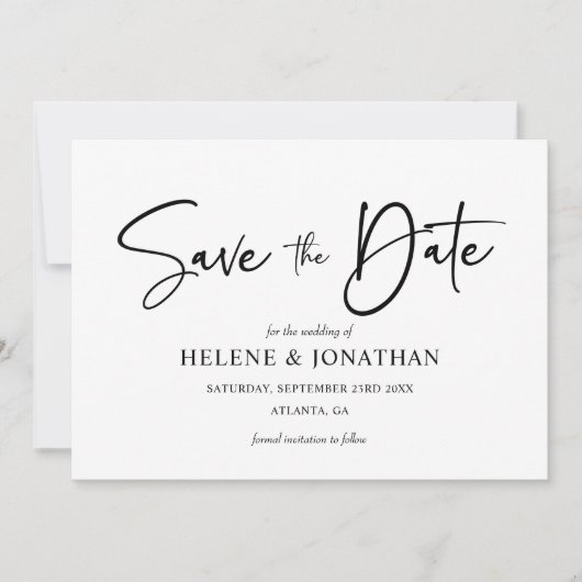 Moderne Minimalistische Schwarz-Weiß-Hochzeit Save The Date (Vorderseite)