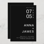 Moderne Minimalistische Schwarz-Weiß-Hochzeit Save The Date (Vorne/Hinten)