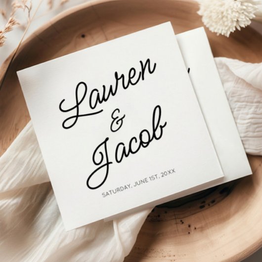 Moderne Minimalistische Schwarz-Weiß-Hochzeit Serviette