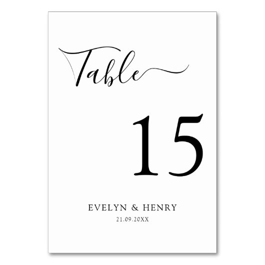 Moderne Minimalistische Schwarz-Weiß-Hochzeit Tischnummer (Vorderseite)