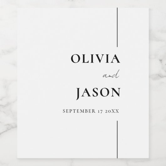 Moderne Minimalistische Schwarz-Weiß-Hochzeit Weinetikett (Einzelnes Label)