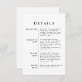 Moderne Minimalistische Schwarz-Weiß-Hochzeitsdeta Begleitkarte (Vorne/Hinten)