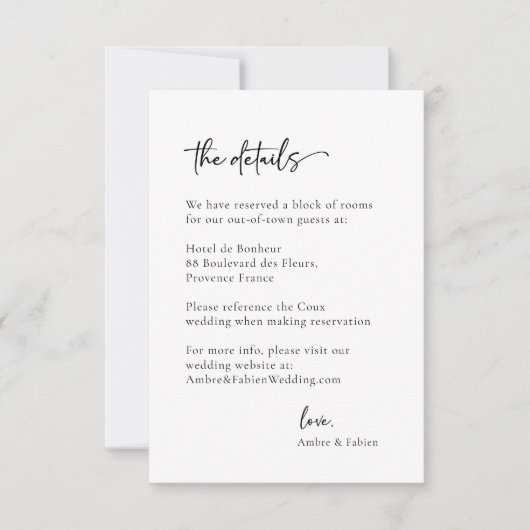 Moderne Minimalistische Schwarz-Weiß-Hochzeitsdeta Einladung (Vorderseite)