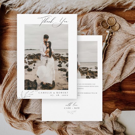 Moderne Minimalistische Schwarz/Weiß-Kalligrafie-H Dankeskarte